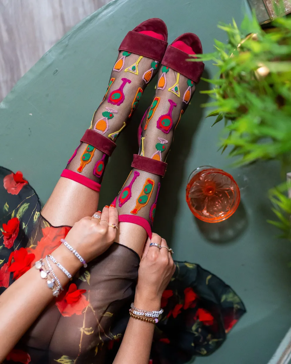 Cocktail Hour Black Sheer Crew Sock