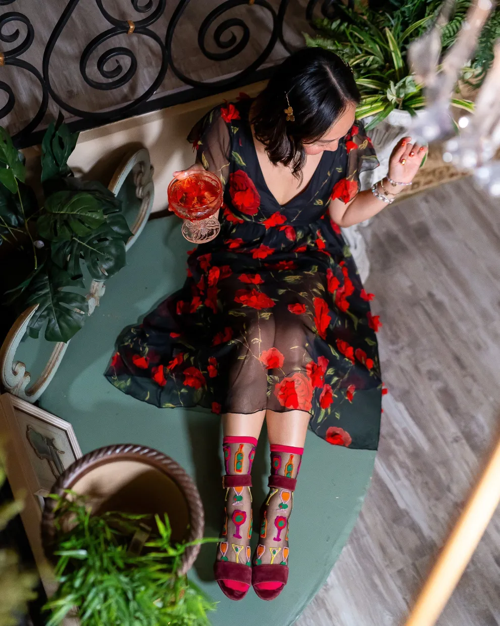 Cocktail Hour Black Sheer Crew Sock