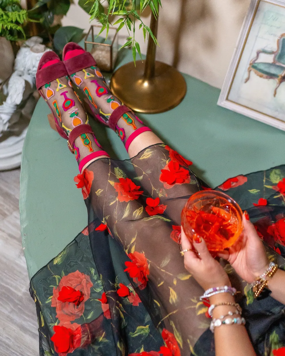 Cocktail Hour Black Sheer Crew Sock