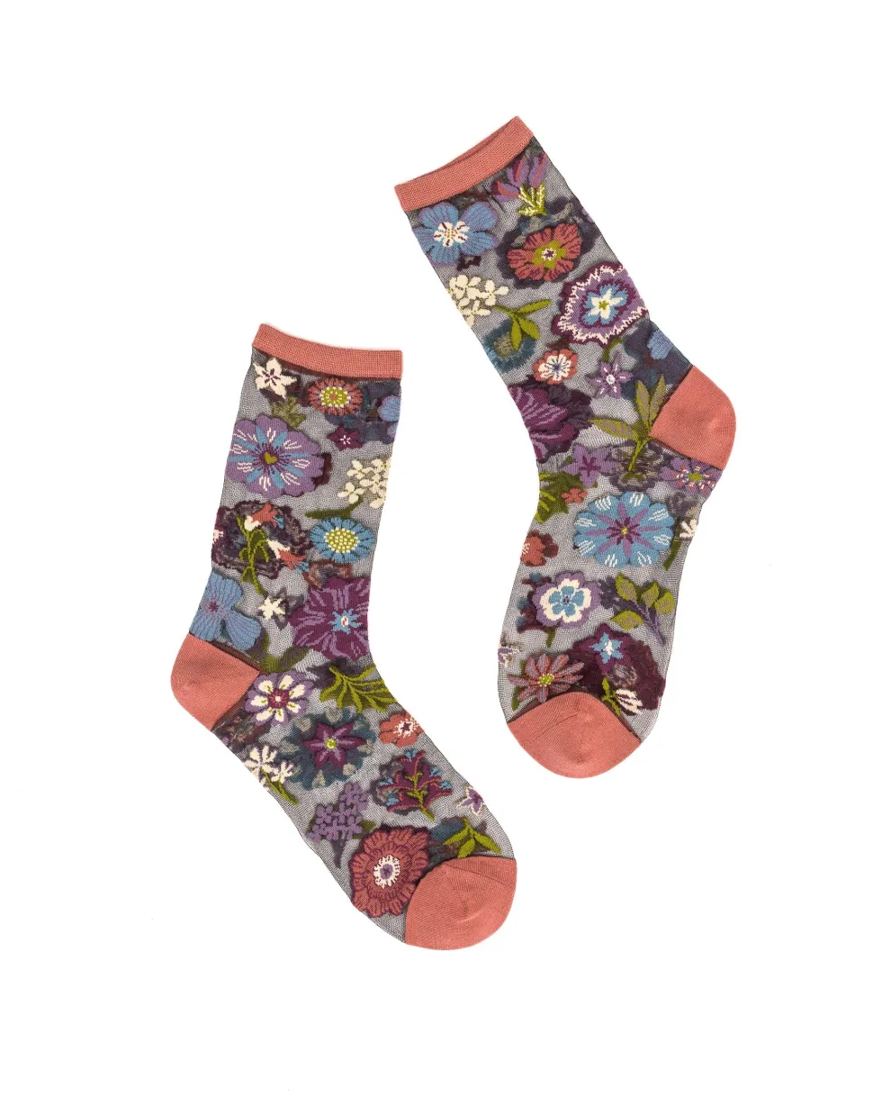 Dark Florals Black Sheer Crew Sock
