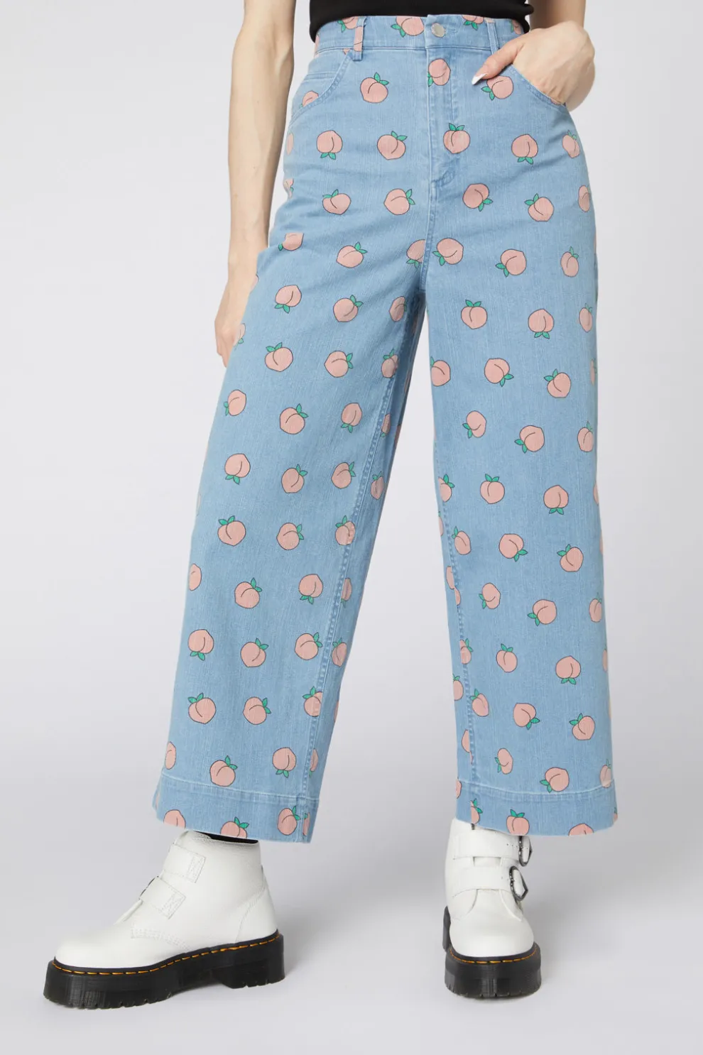 Denim Peach Wide Leg Jeans