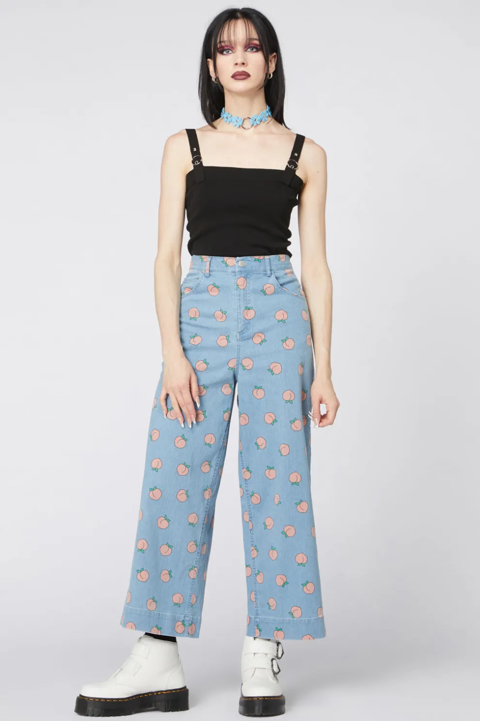 Denim Peach Wide Leg Jeans