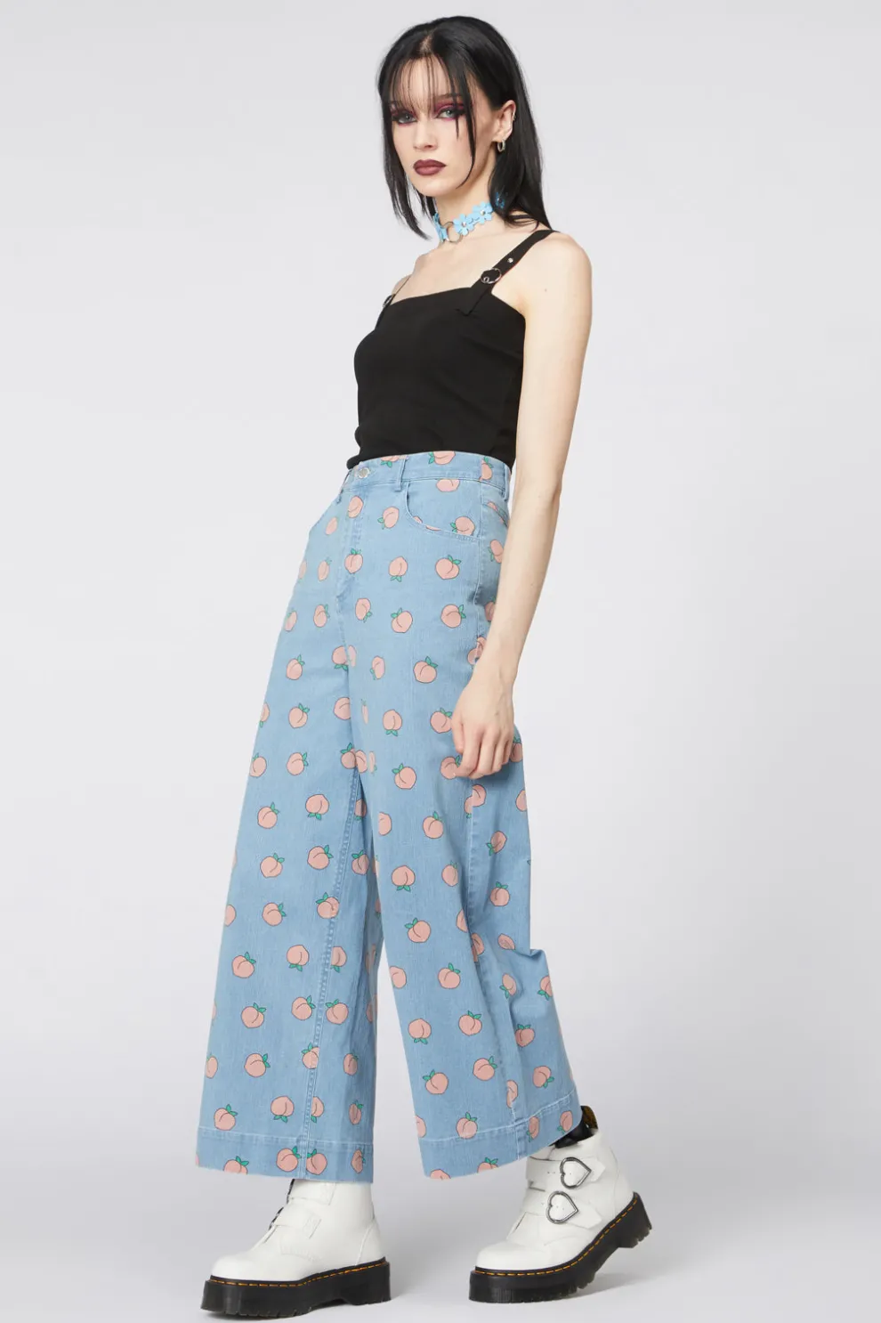 Denim Peach Wide Leg Jeans