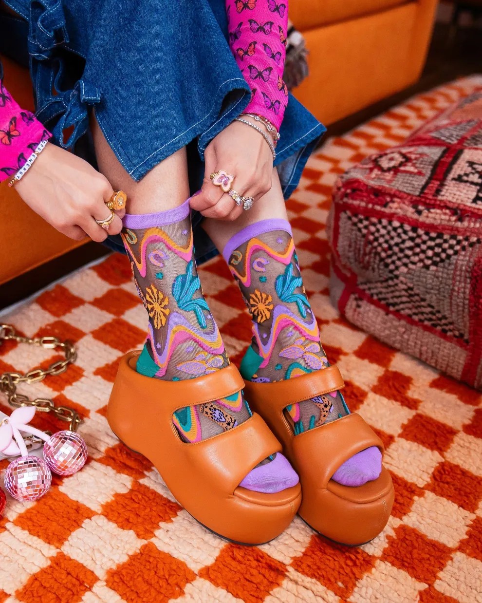 Desert Disco Black Sheer Crew Sock