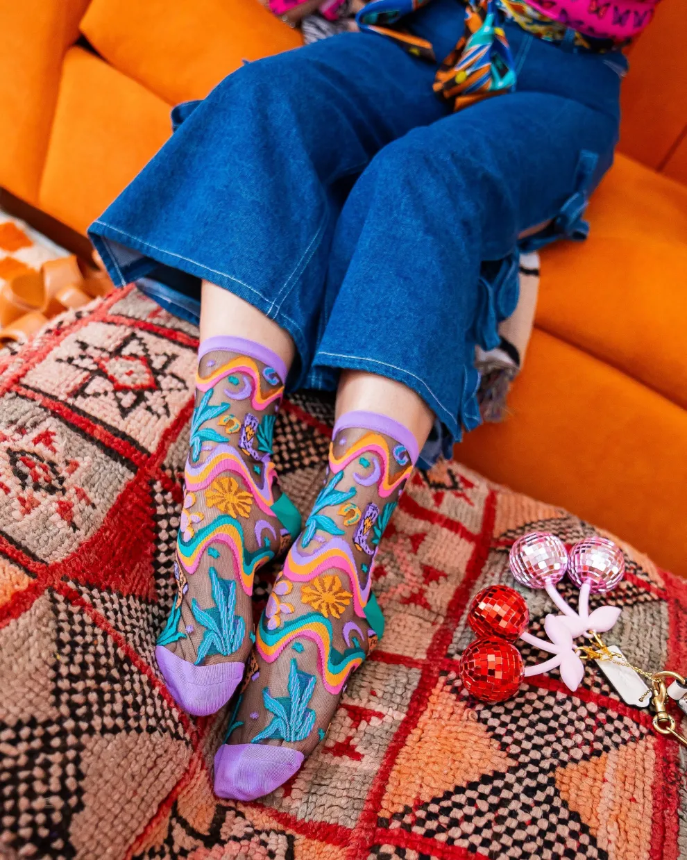 Desert Disco Black Sheer Crew Sock