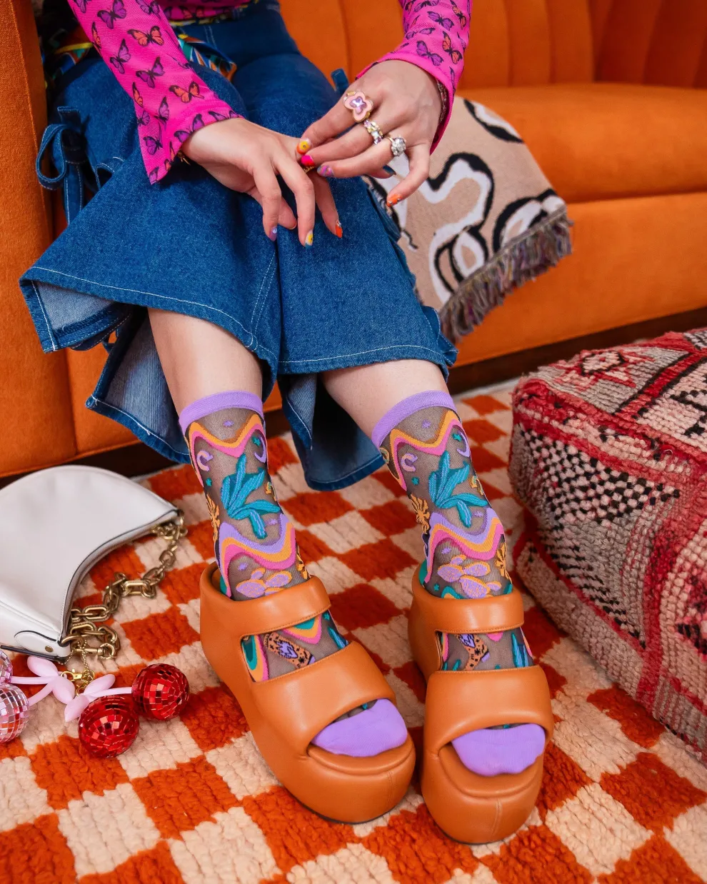 Desert Disco Black Sheer Crew Sock