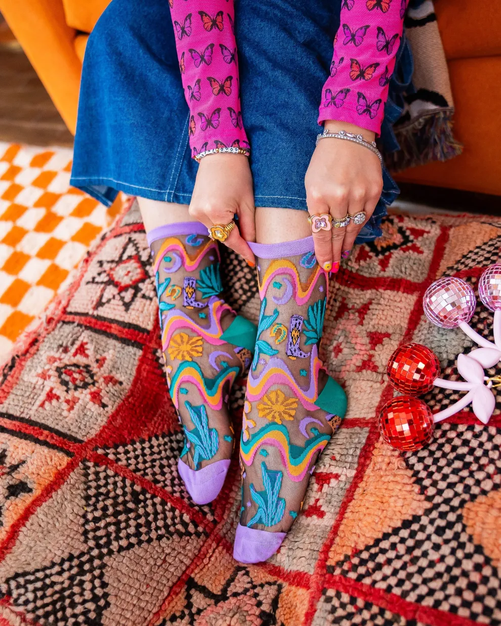 Desert Disco Black Sheer Crew Sock