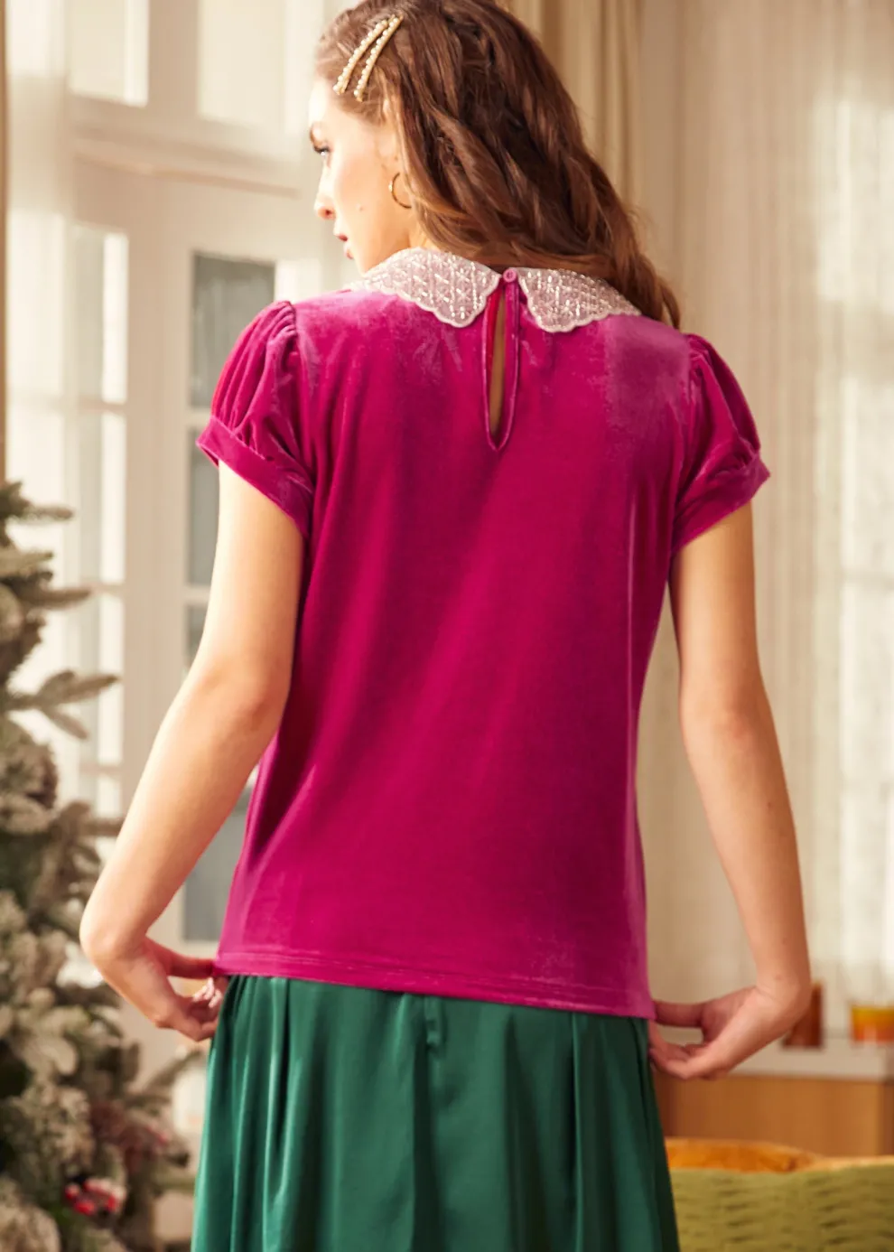 Diner Delight Peter Pan Collar Top