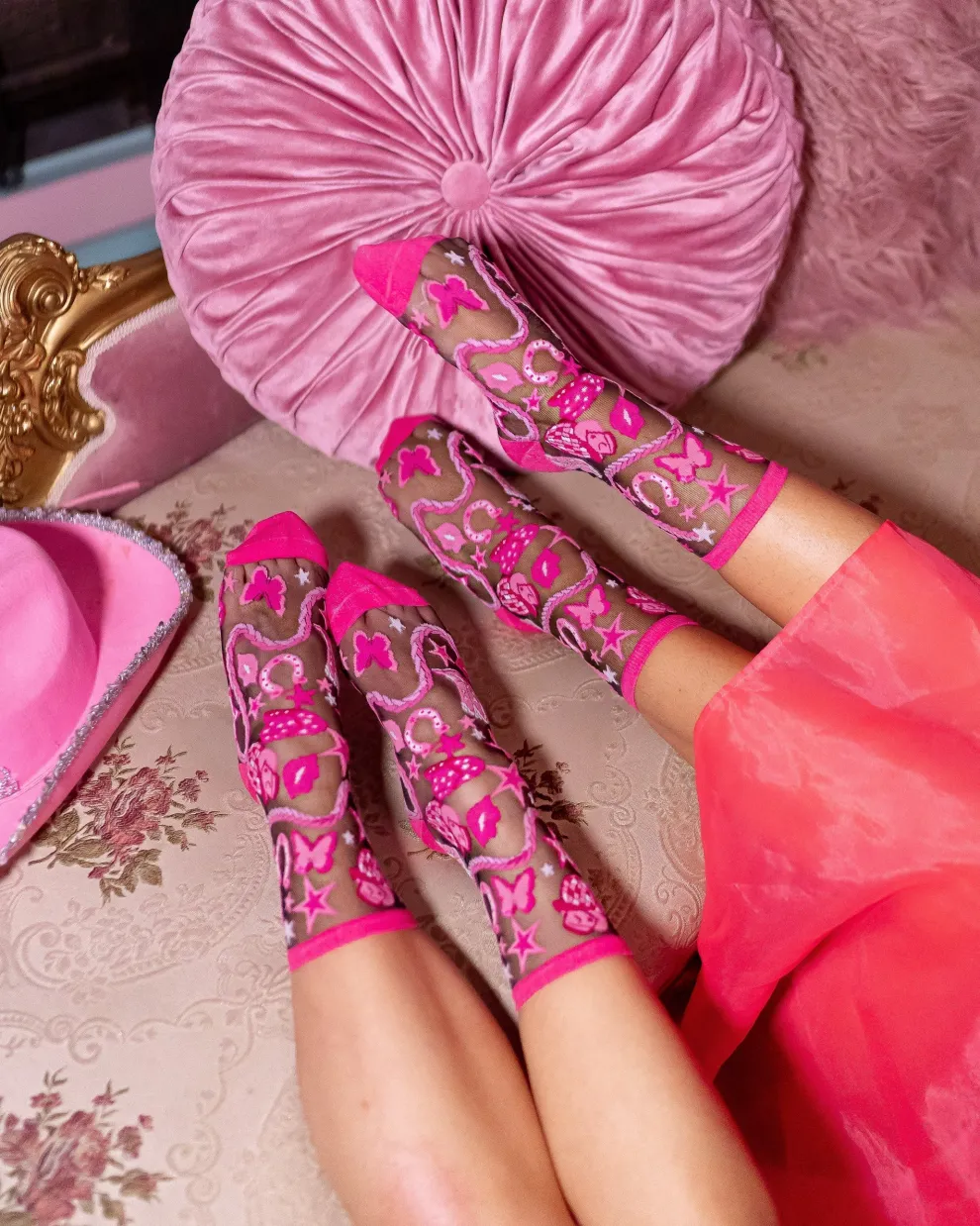 Disco Barbie Black Sheer Crew Sock