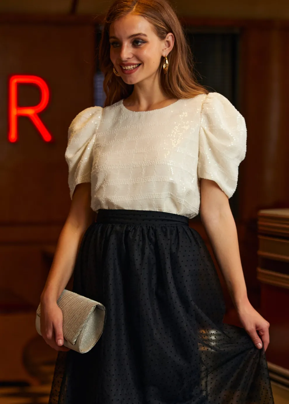 Festive Frolic Bubble Sleeve Crew