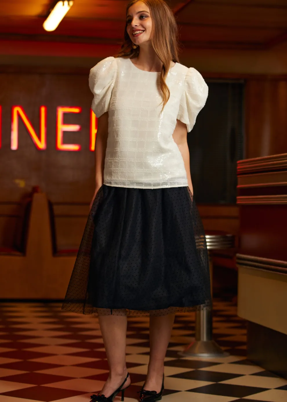 Festive Frolic Bubble Sleeve Crew