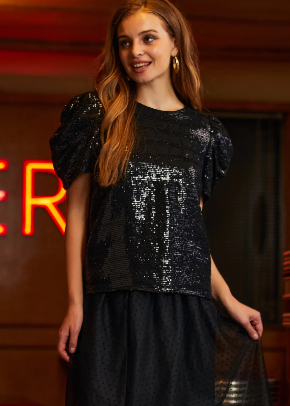 Festive Frolic Bubble Sleeve Crew