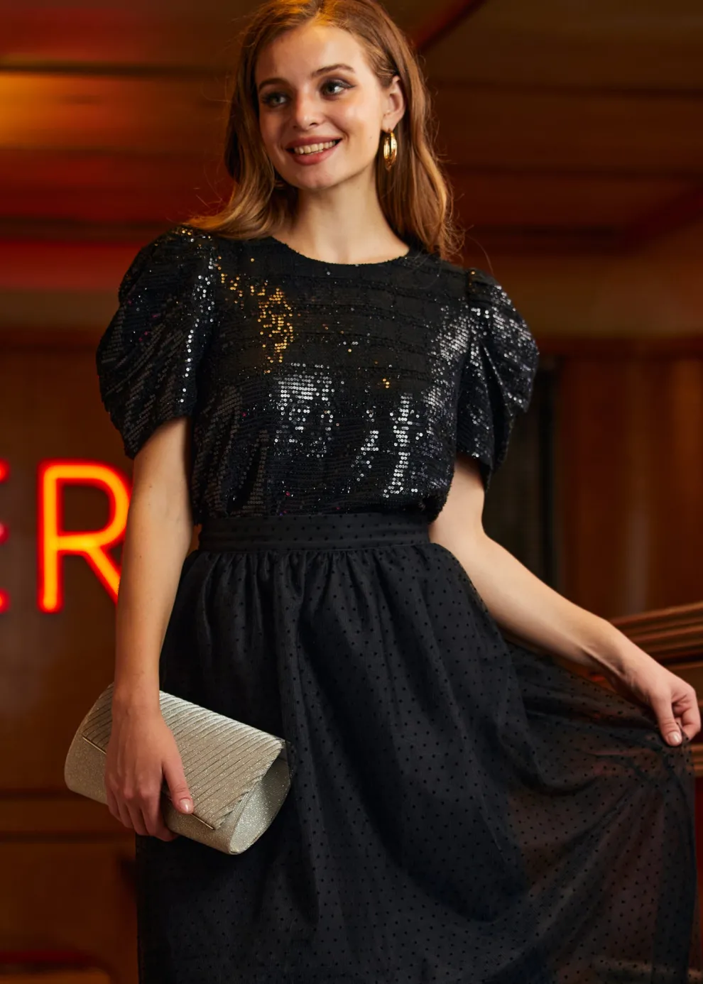 Festive Frolic Bubble Sleeve Crew