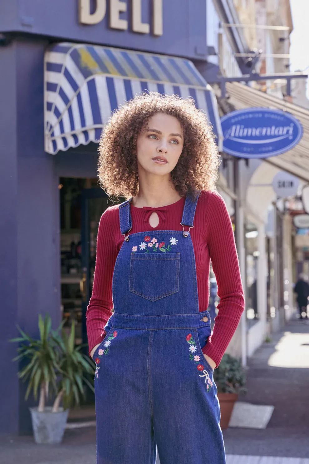 Flower Bow Embroidered Overall