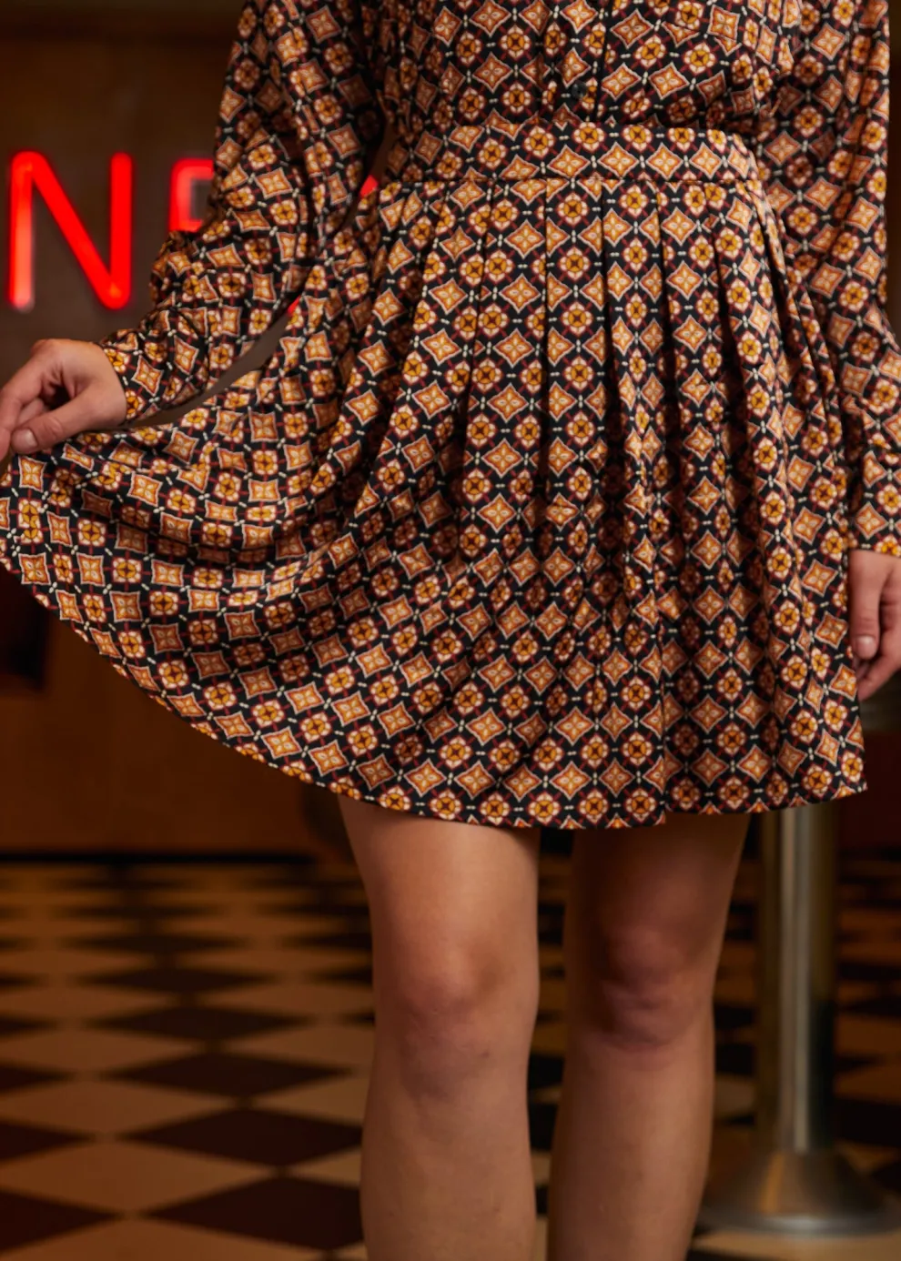 Geo Pleated Mini Skirt