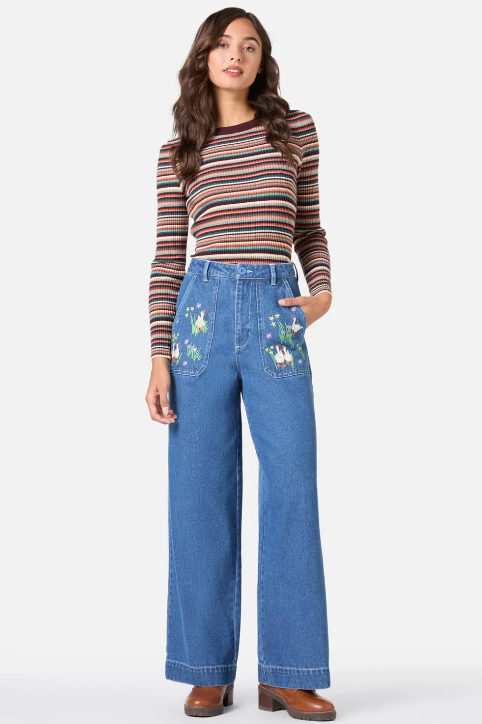 Goose Embroidered Denim Jean