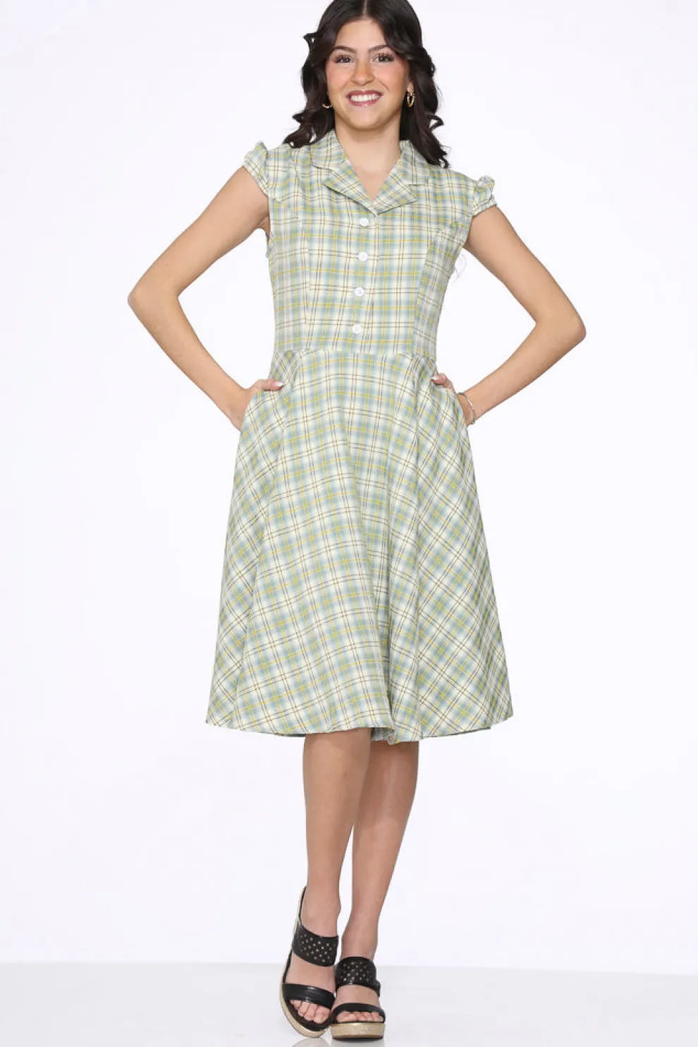 Green Plaid Swing Dress