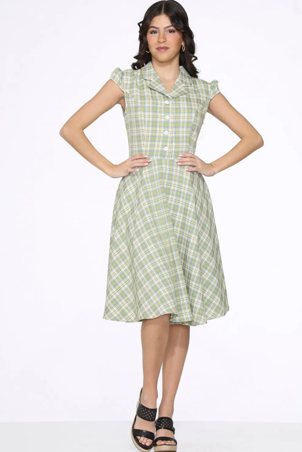 Green Plaid Swing Dress