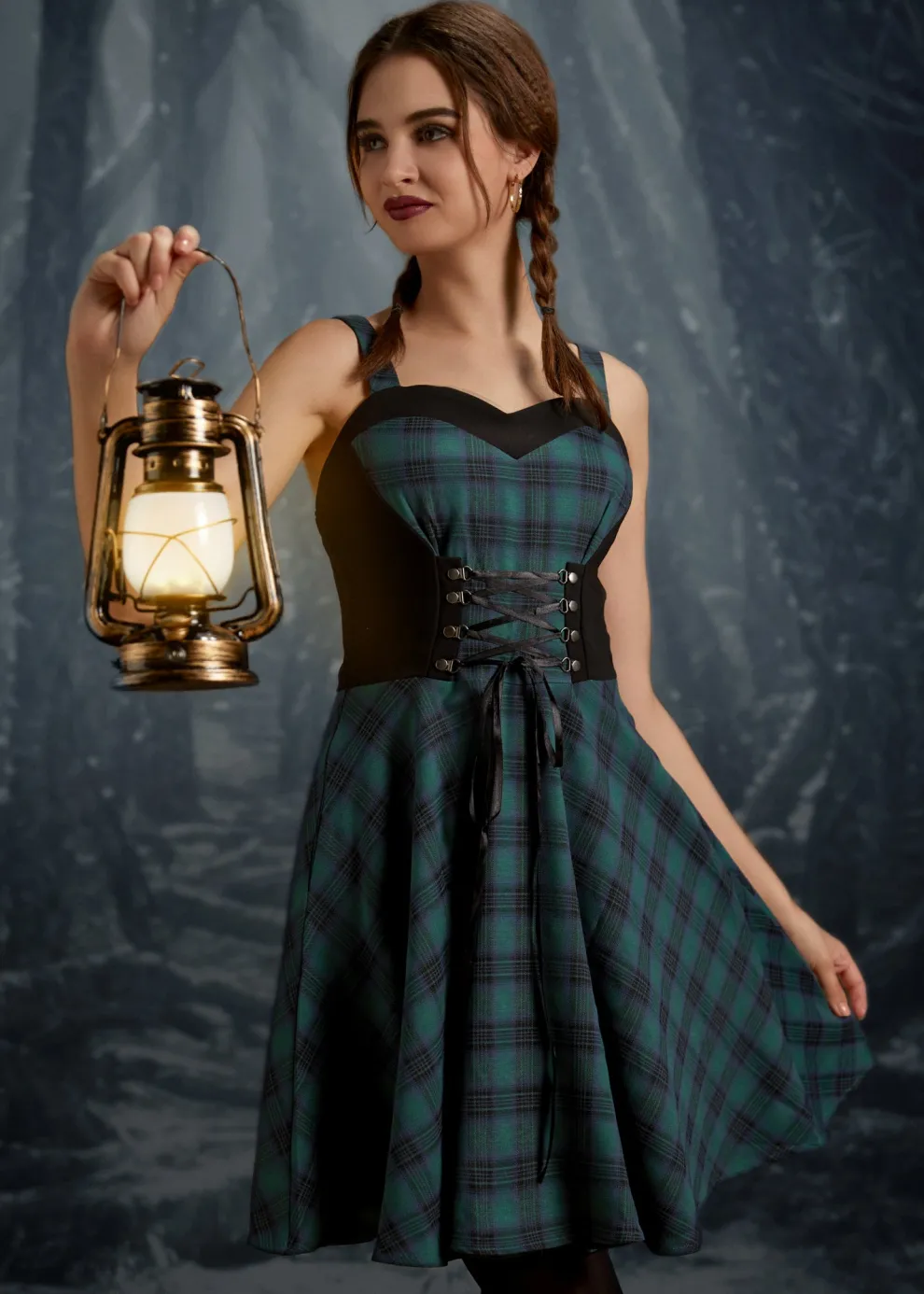 Green Plaid Swing Dress