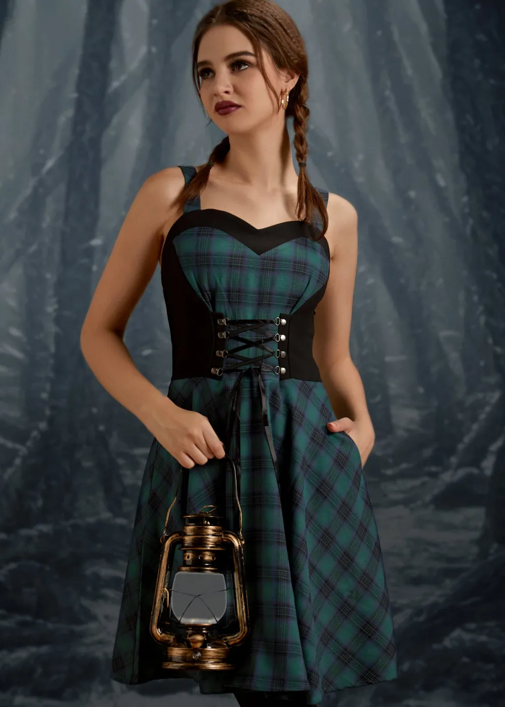 Green Plaid Swing Dress