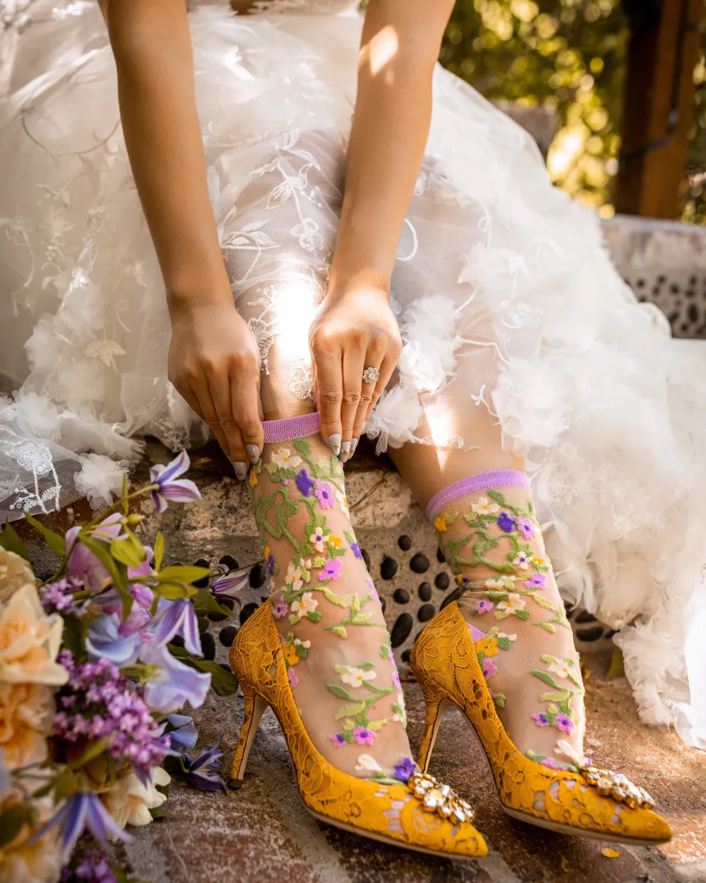 Heart Floral Sheer Crew Sock