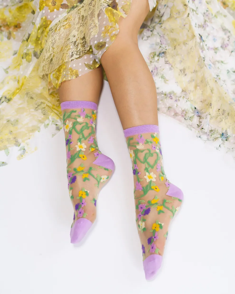 Heart Floral Sheer Crew Sock