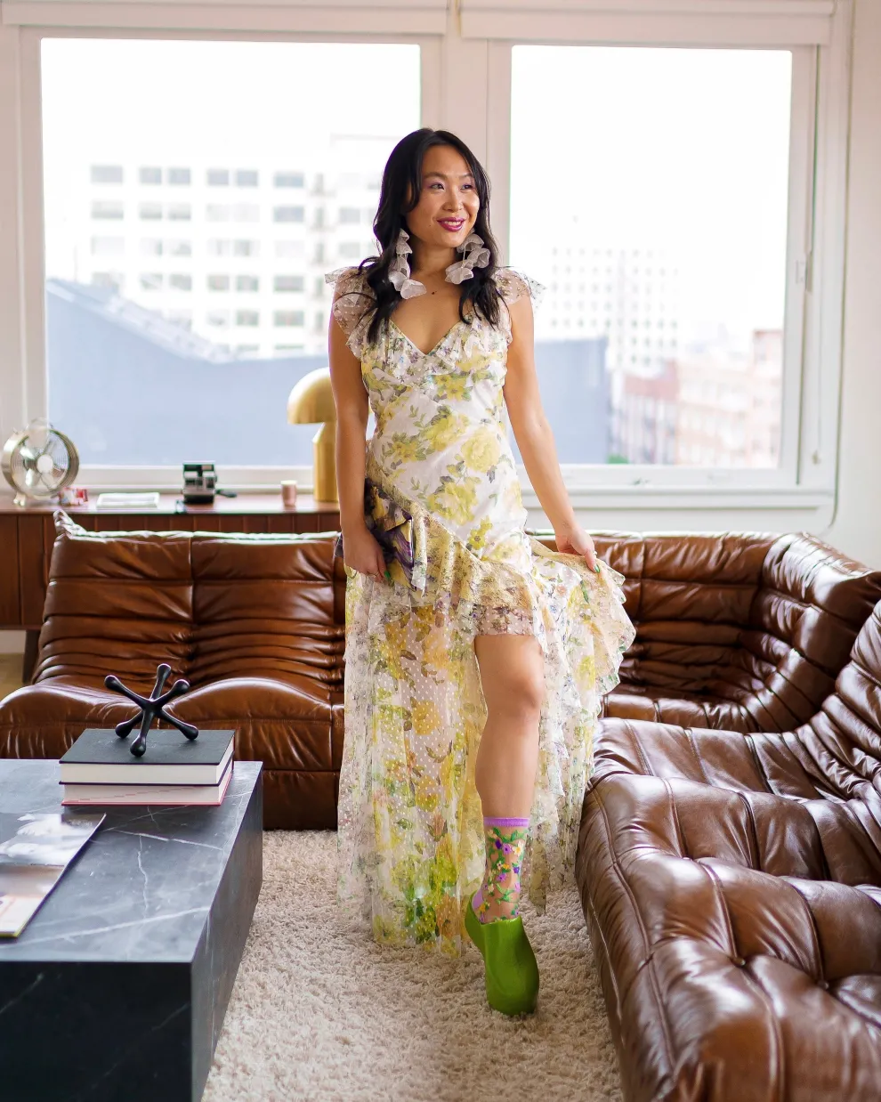 Heart Floral Sheer Crew Sock