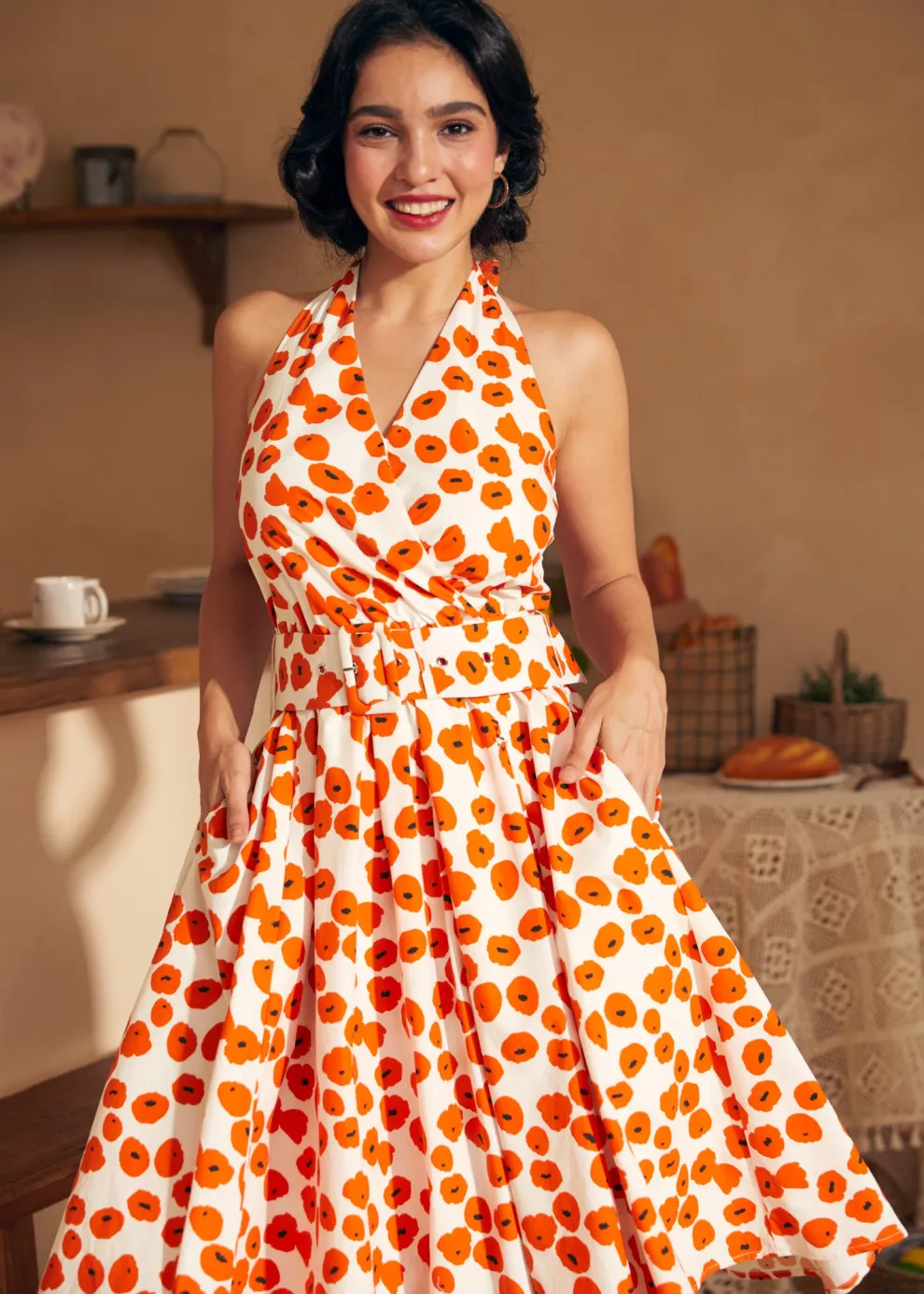 Instant Energy Faux-Wrap Halter Dress