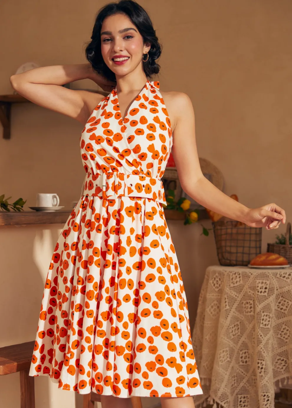 Instant Energy Faux-Wrap Halter Dress