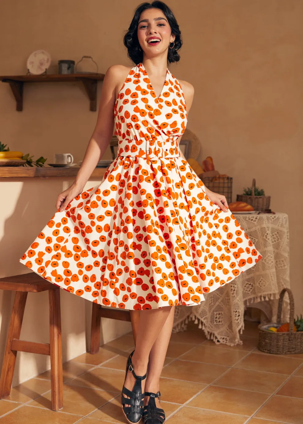 Instant Energy Faux-Wrap Halter Dress