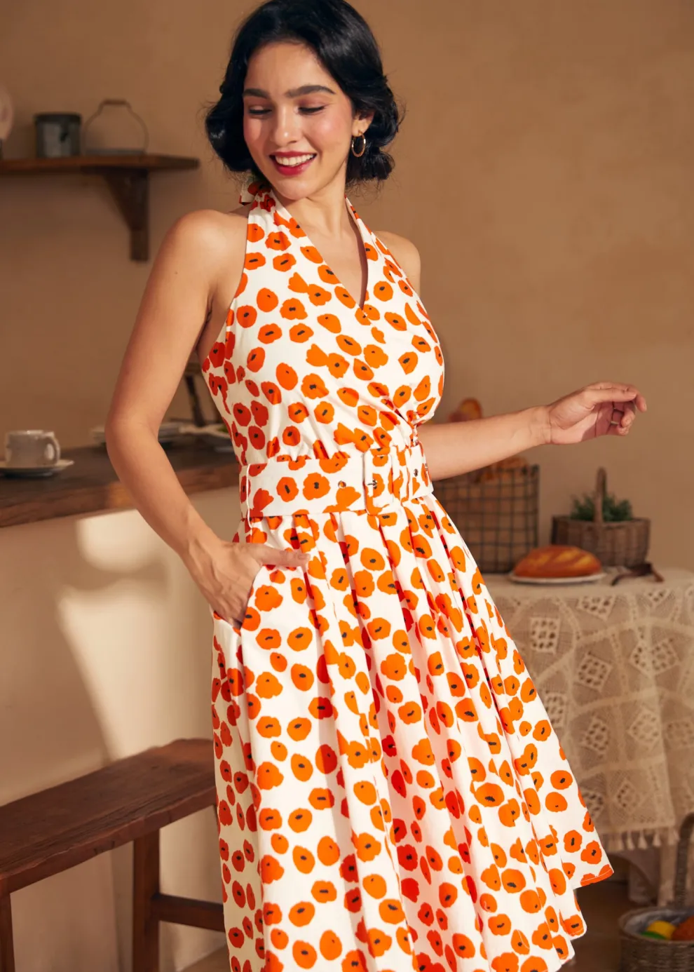 Instant Energy Faux-Wrap Halter Dress