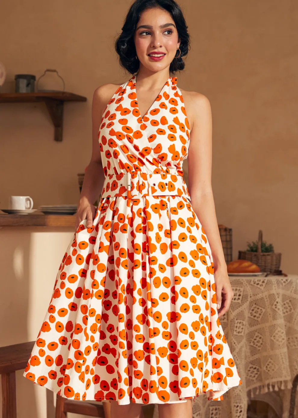 Instant Energy Faux-Wrap Halter Dress