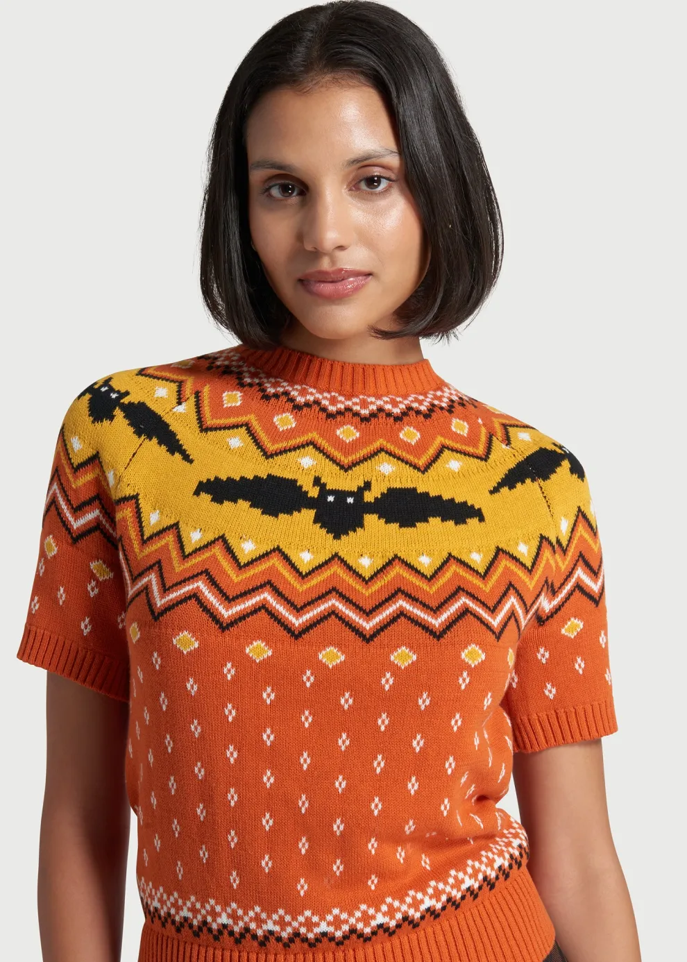 It Be Like 'Bat' Fair Isle Short Sleeve Sweater