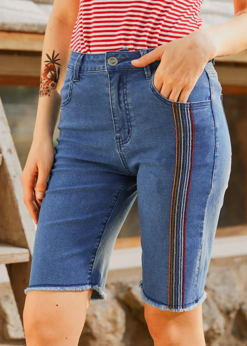 Just Bloomed Bermuda Jean Shorts