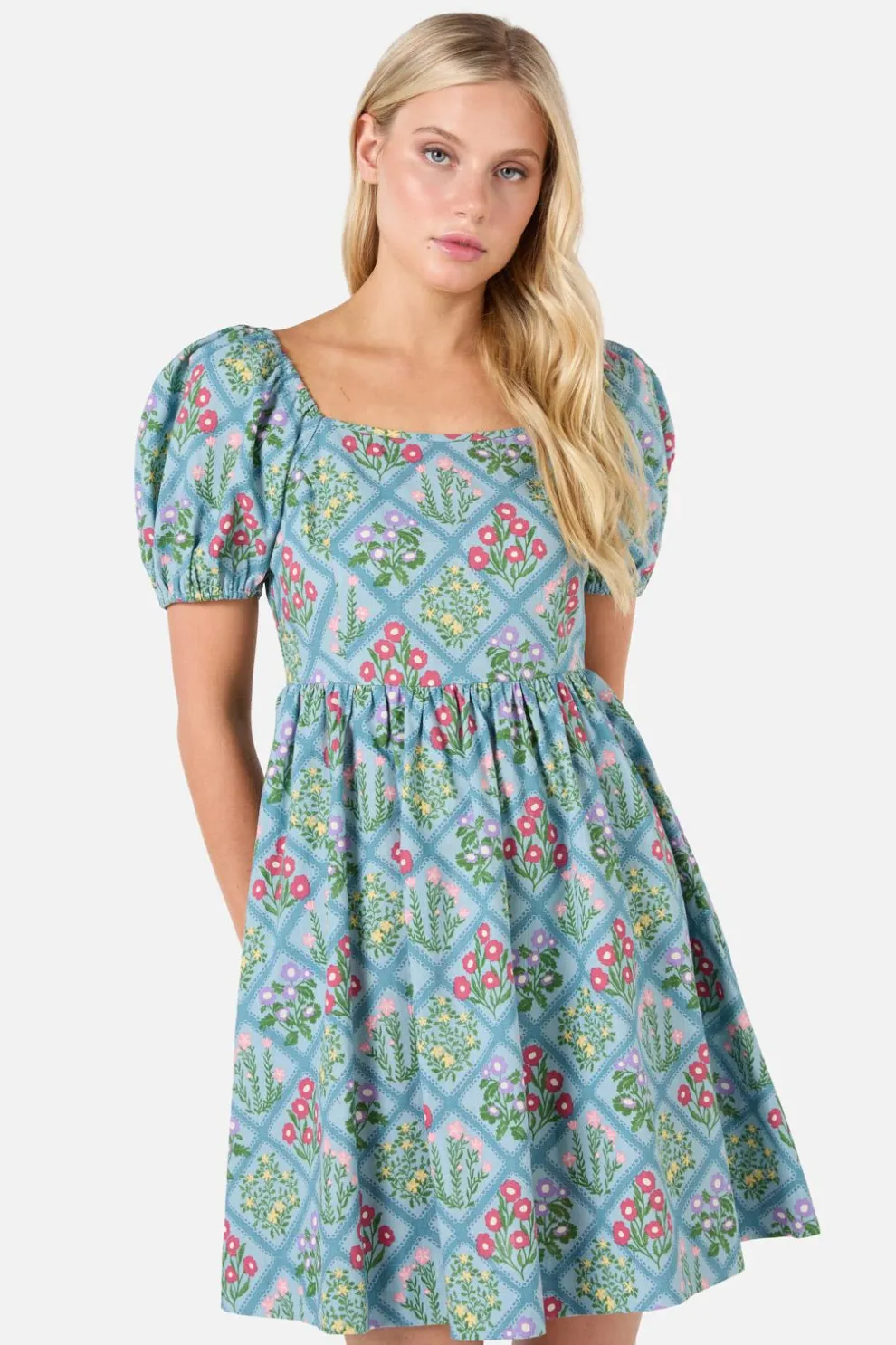 Lattice Floral Mini Dress