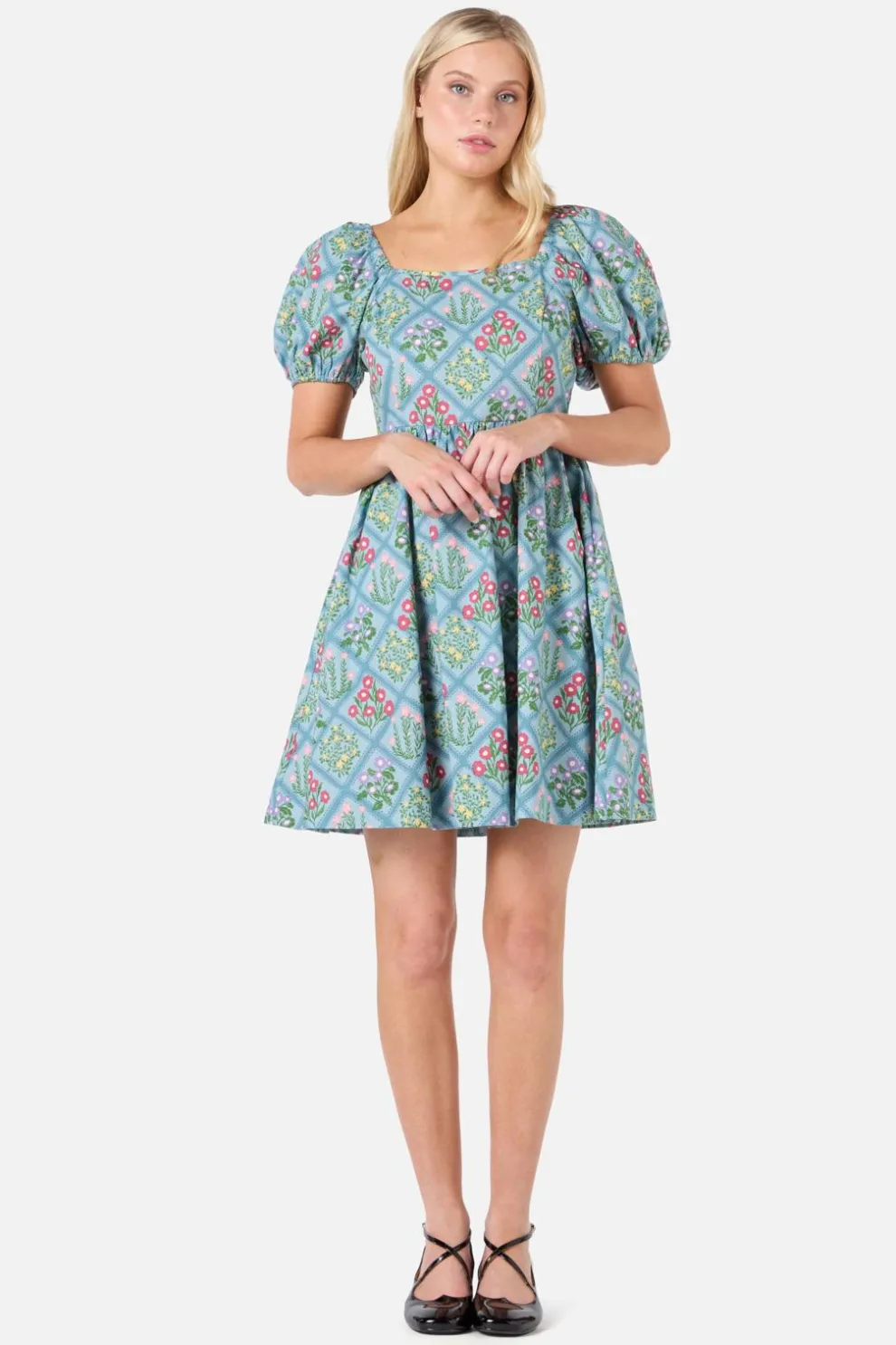 Lattice Floral Mini Dress