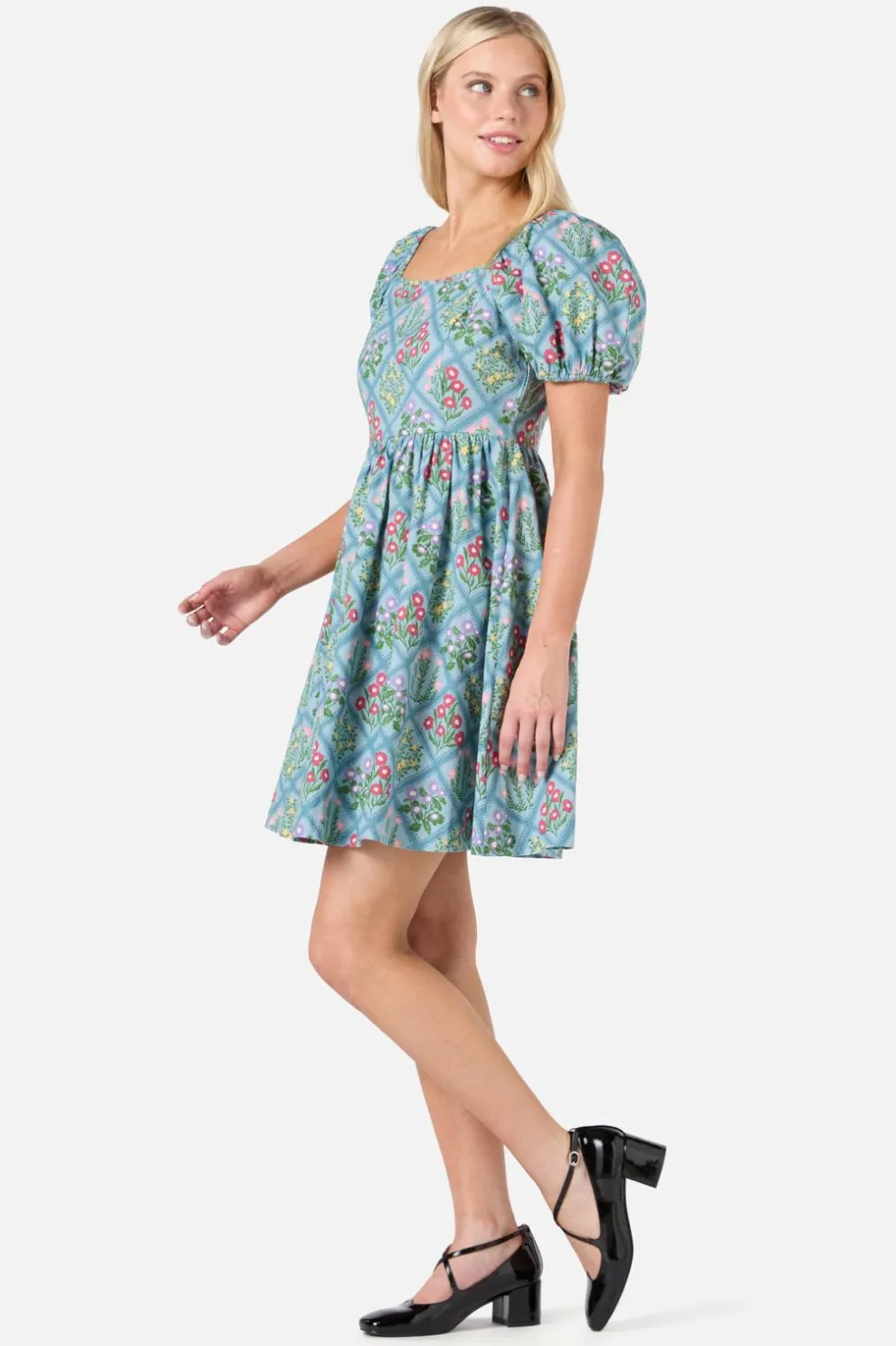 Lattice Floral Mini Dress