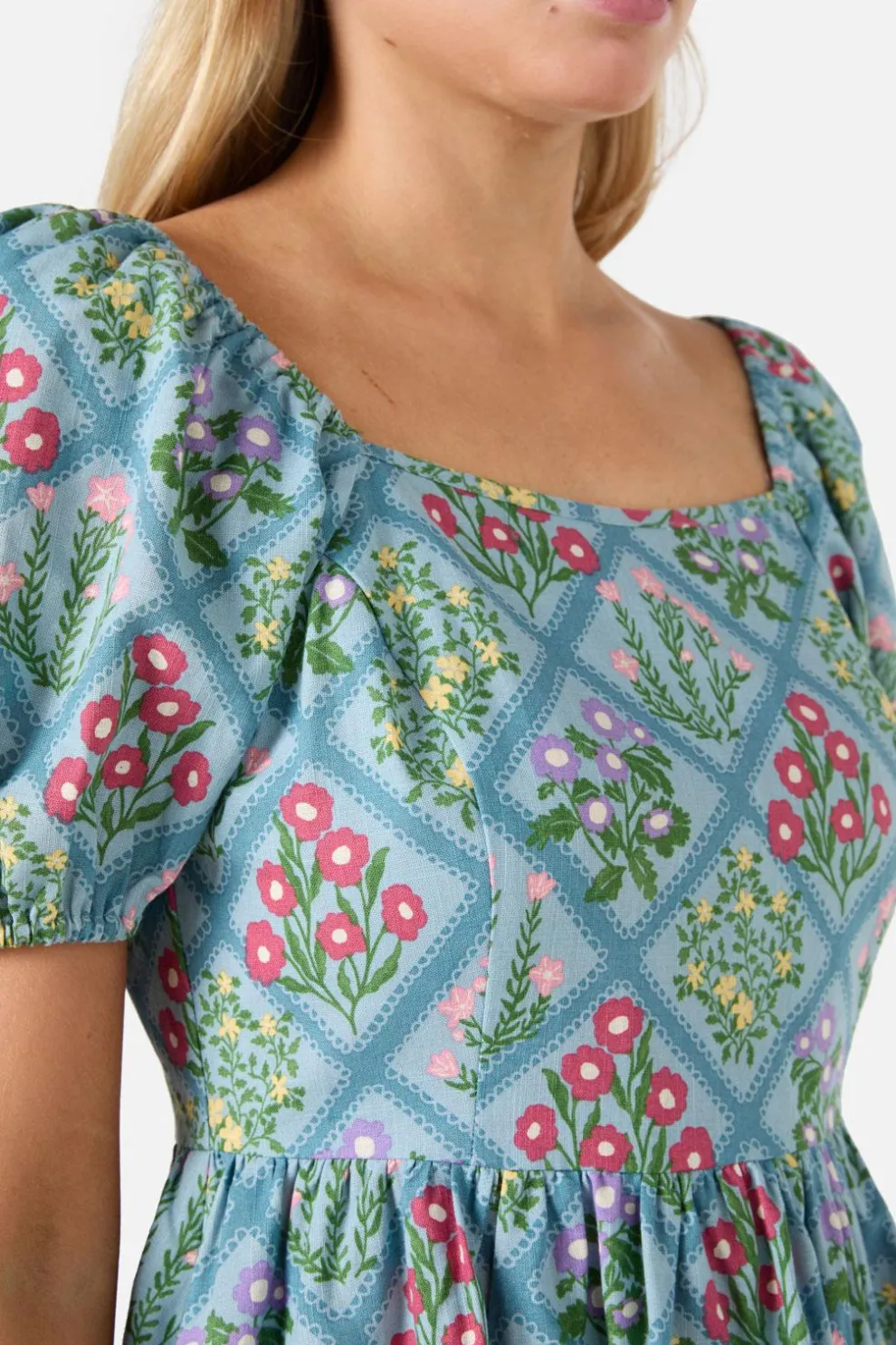 Lattice Floral Mini Dress