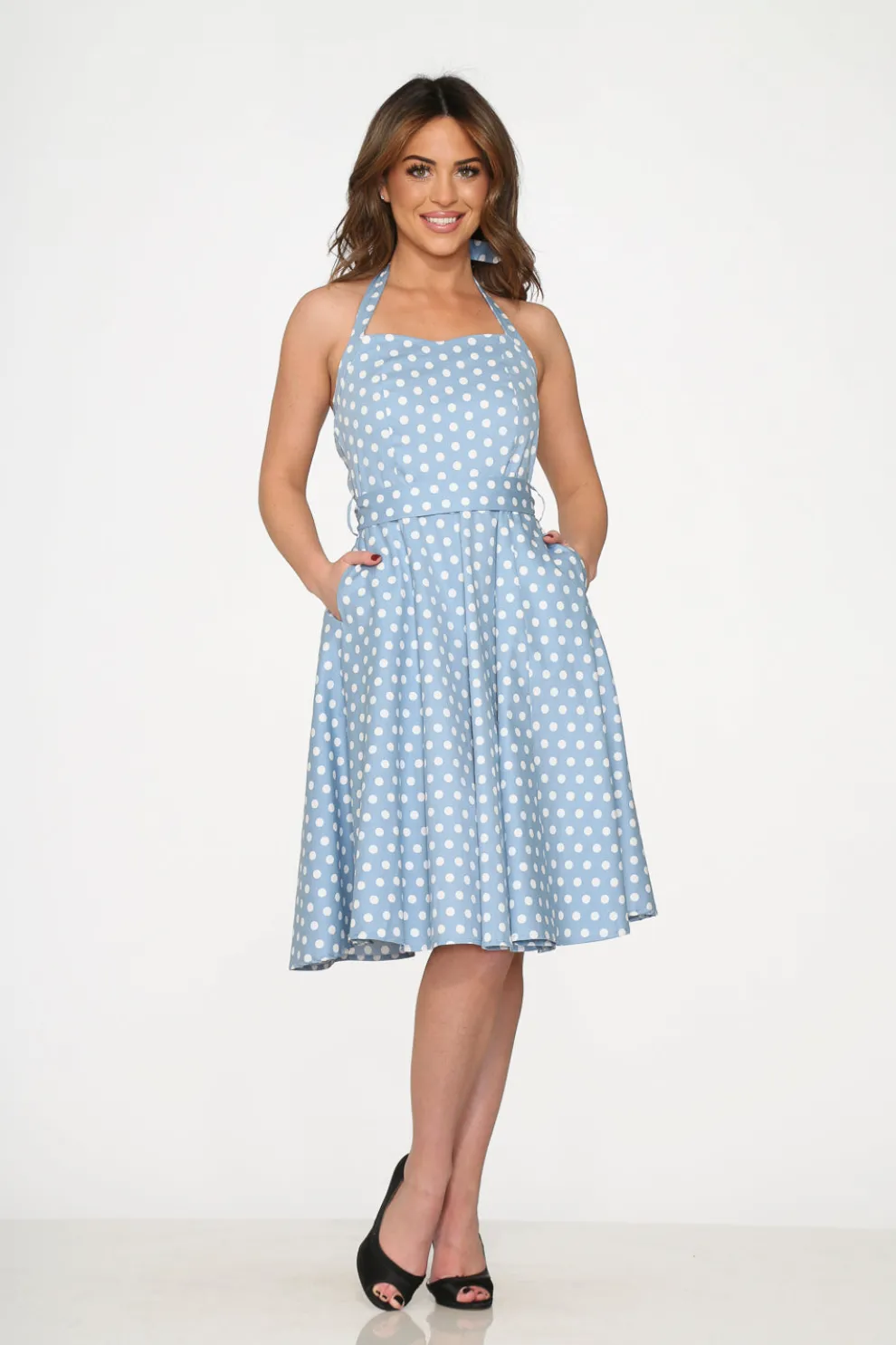 Light Blue & White Polka Dot Swing Dress