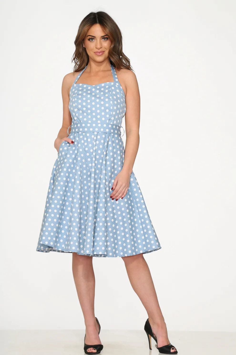 Light Blue & White Polka Dot Swing Dress