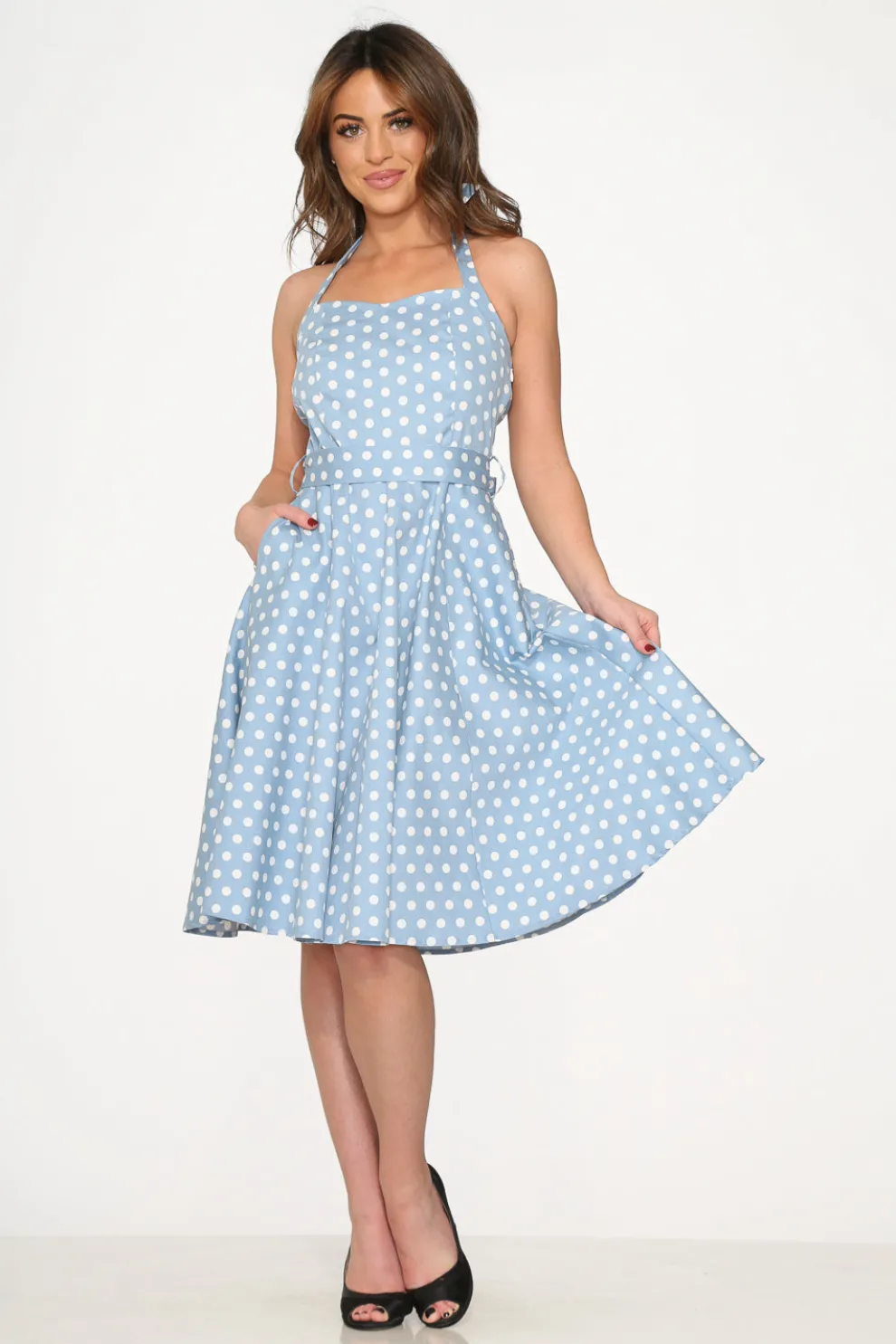 Light Blue & White Polka Dot Swing Dress