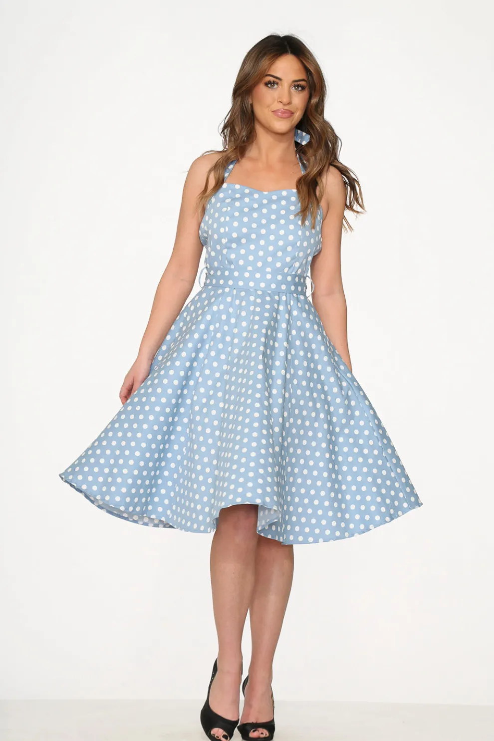 Light Blue & White Polka Dot Swing Dress