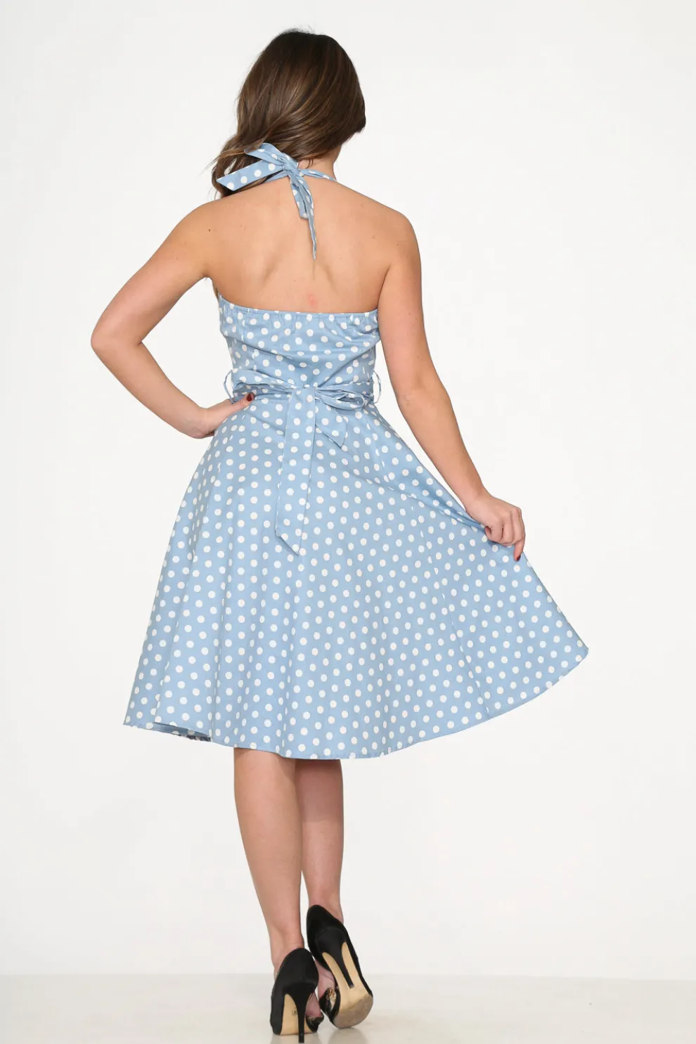Light Blue & White Polka Dot Swing Dress