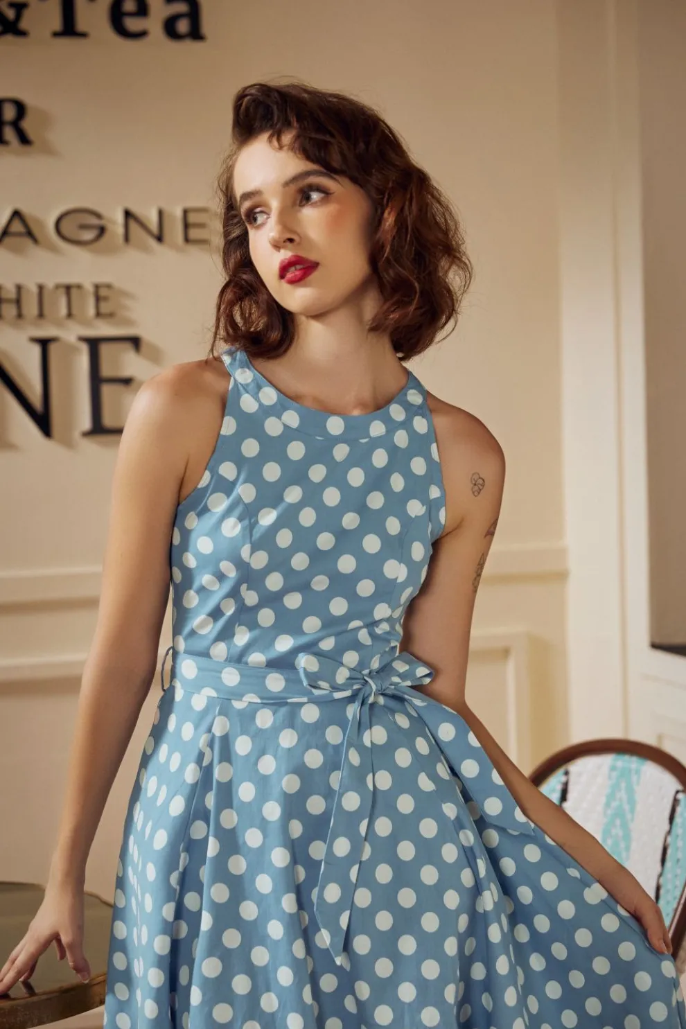 Light Blue & White Polka Dot Swing Dress