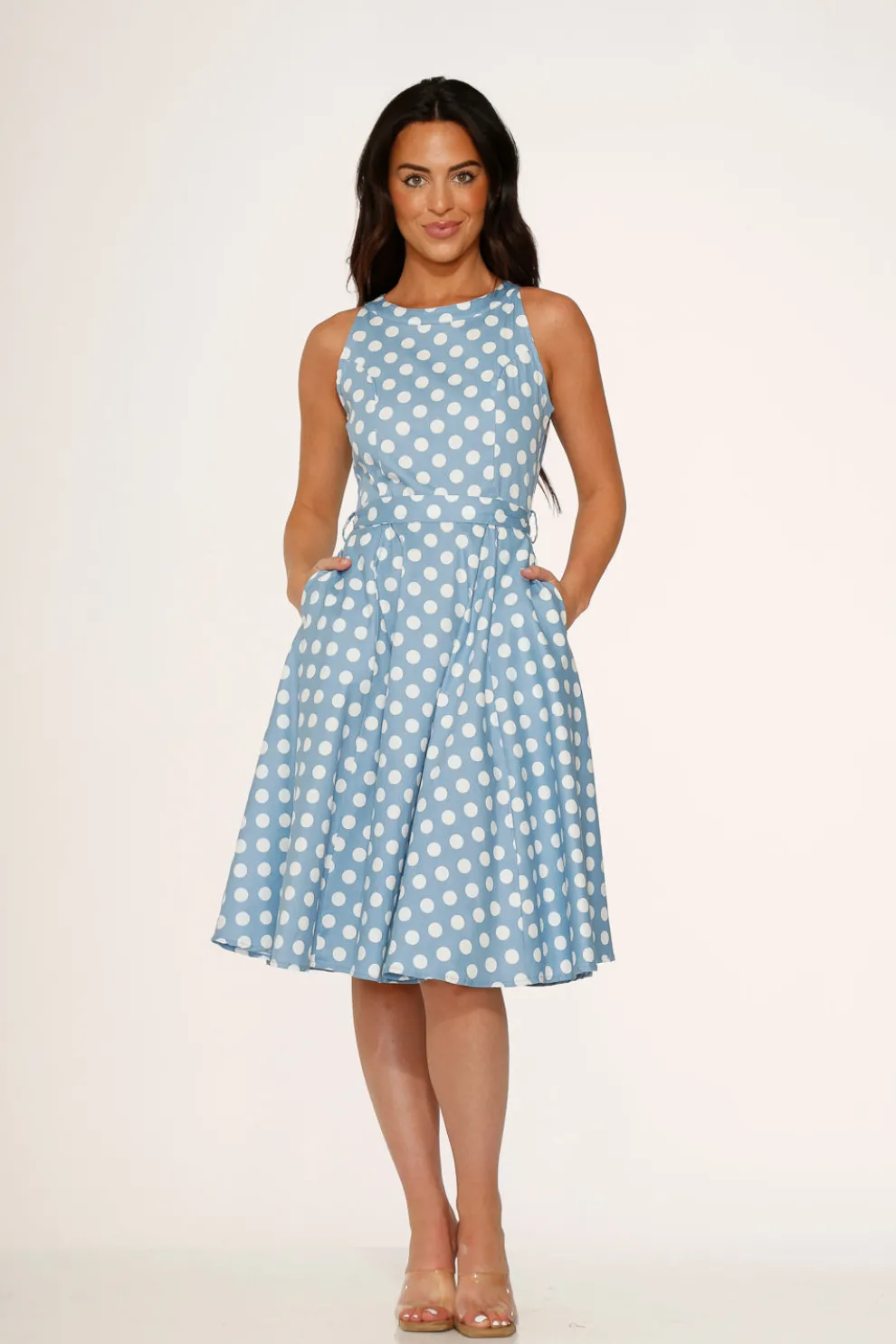 Light Blue & White Polka Dot Swing Dress