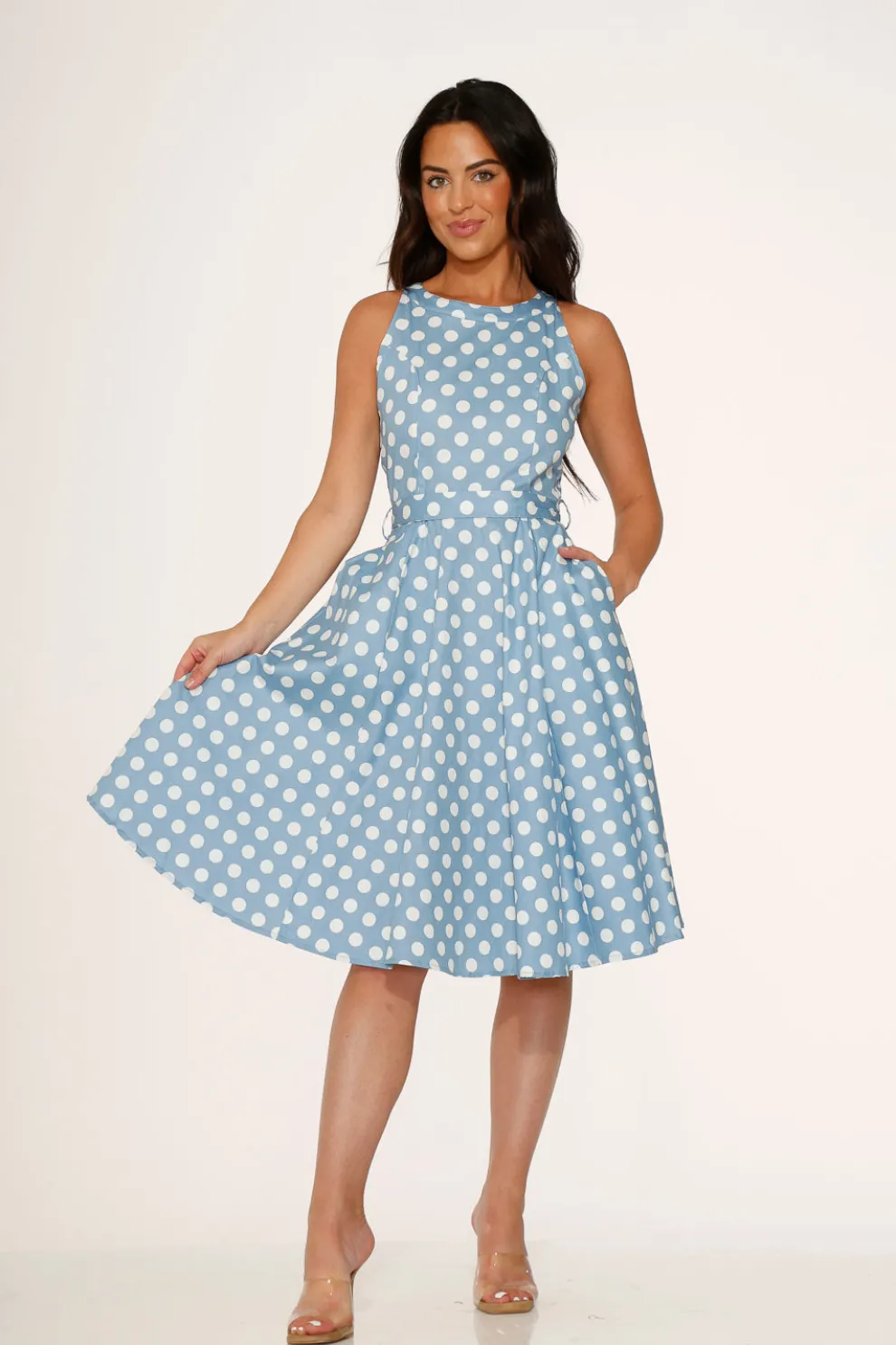 Light Blue & White Polka Dot Swing Dress
