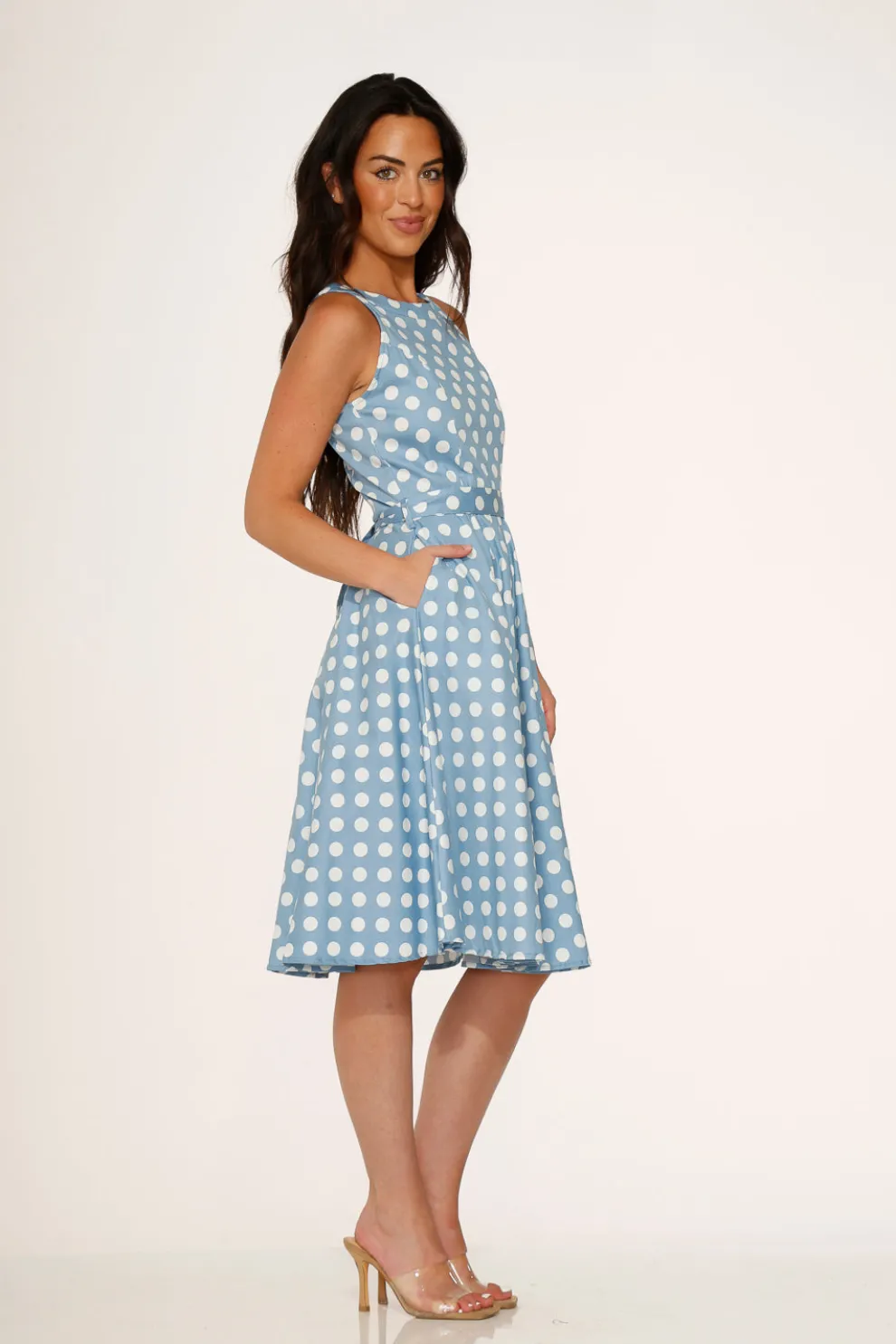 Light Blue & White Polka Dot Swing Dress