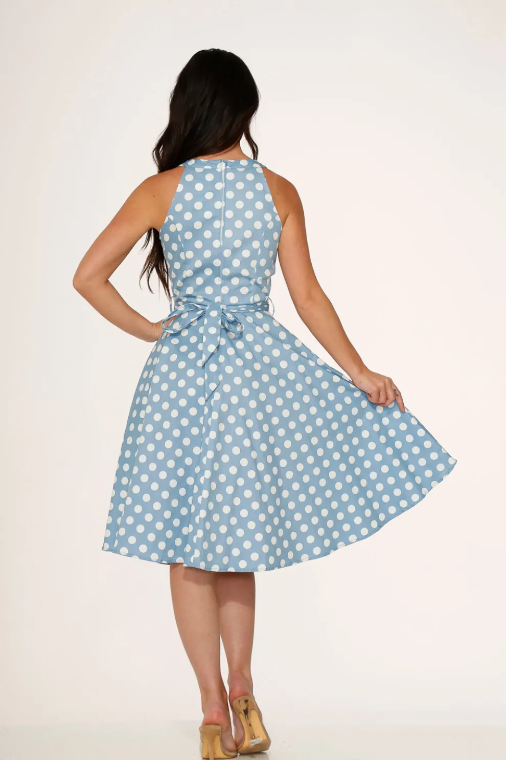 Light Blue & White Polka Dot Swing Dress