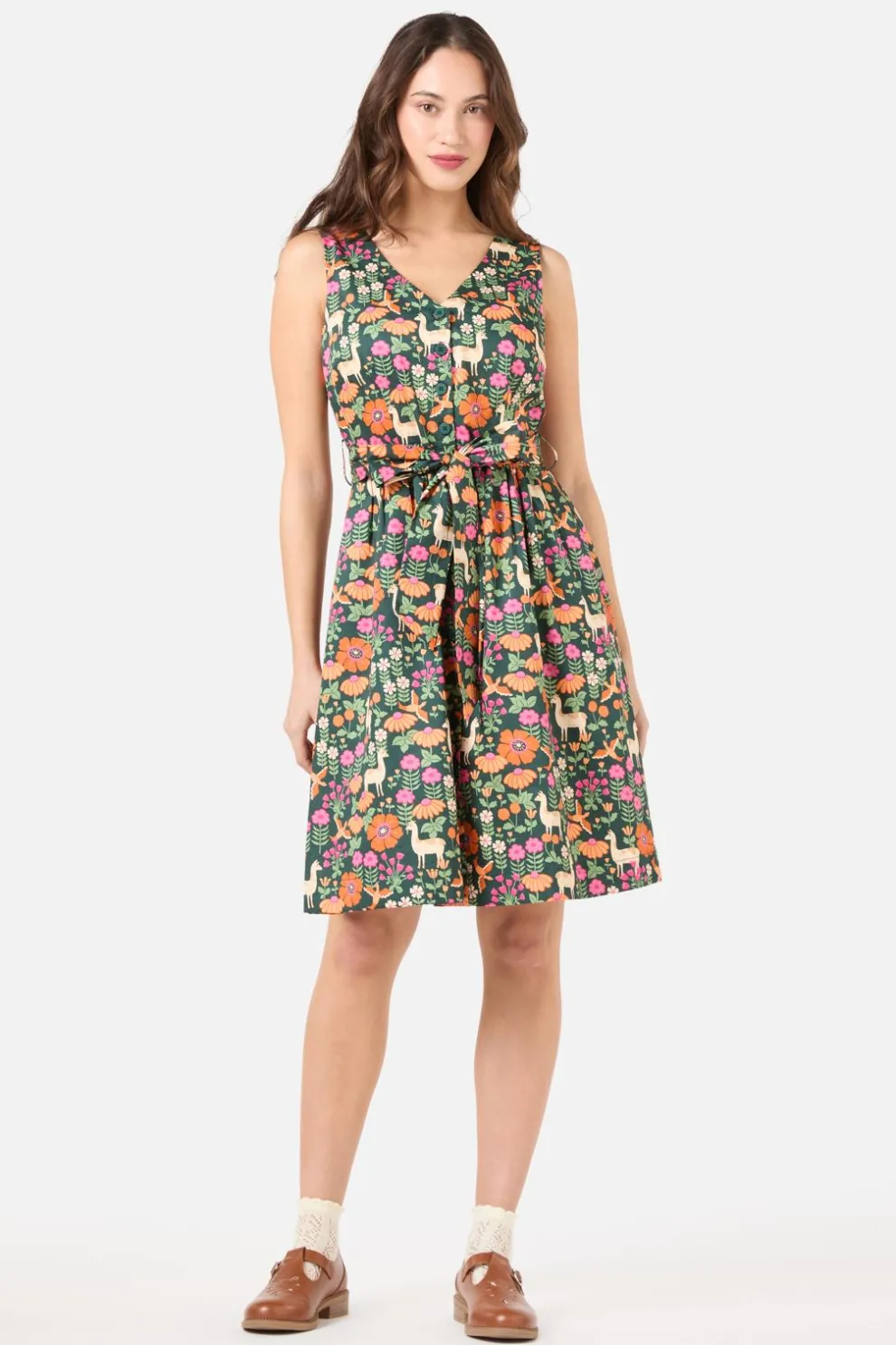 Llama V Neck Sleeveless Dress