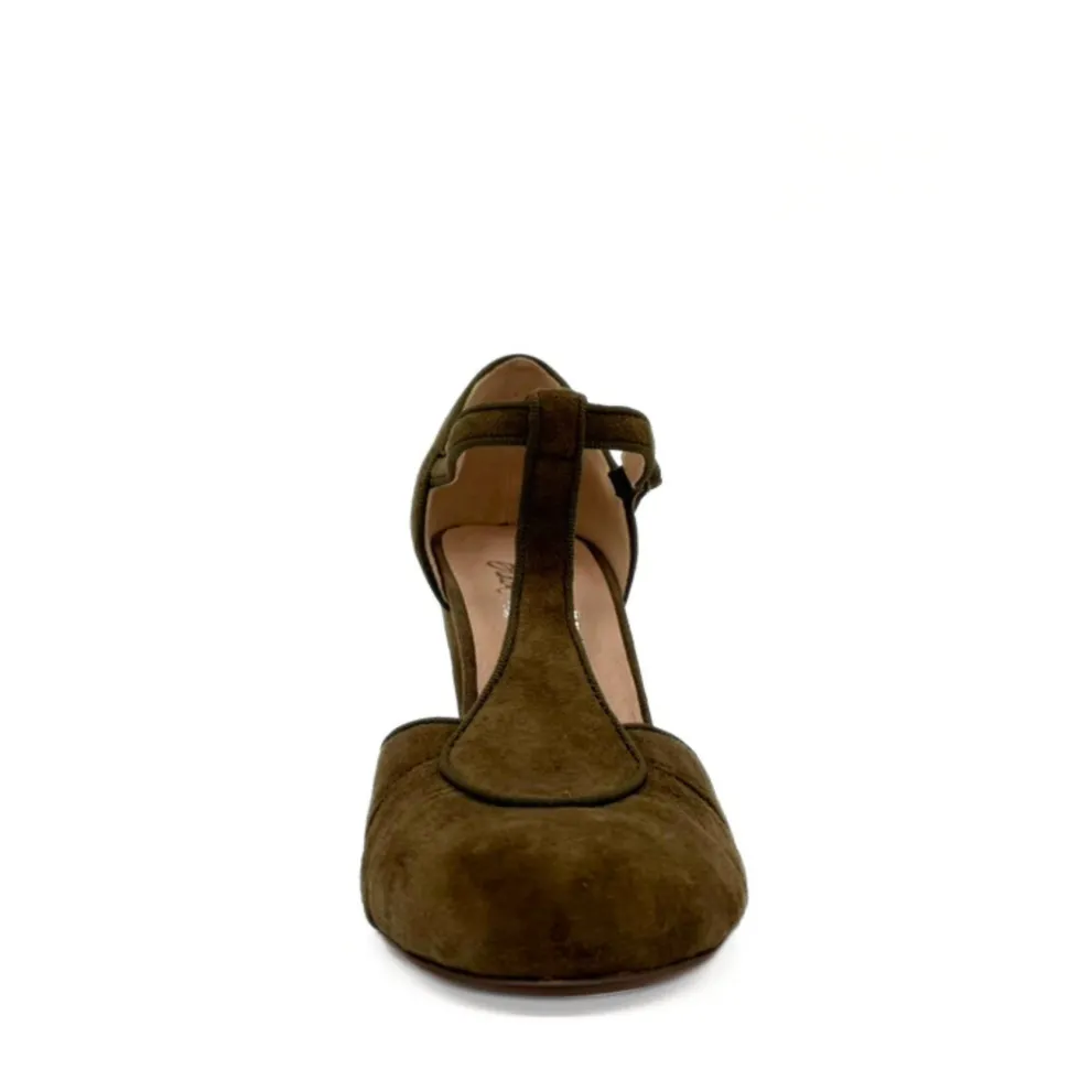 Mulberry Suede T-Strap Heels